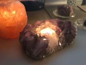 natural amethyst candle holder
